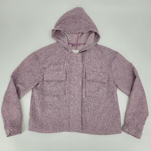 Avec Les Filles Jacket Size Medium Purple Cropped Boxy Hood Pockets Woven